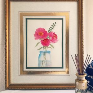 pink flowers in mason jar