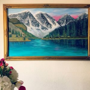 large mountains and lake painting