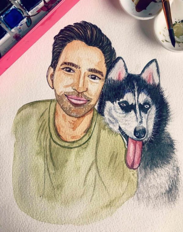 custom portrait of man and dog